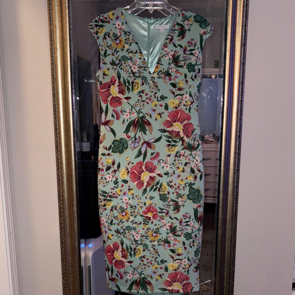New York & Company Floral Midi Dress in Mint and Pink